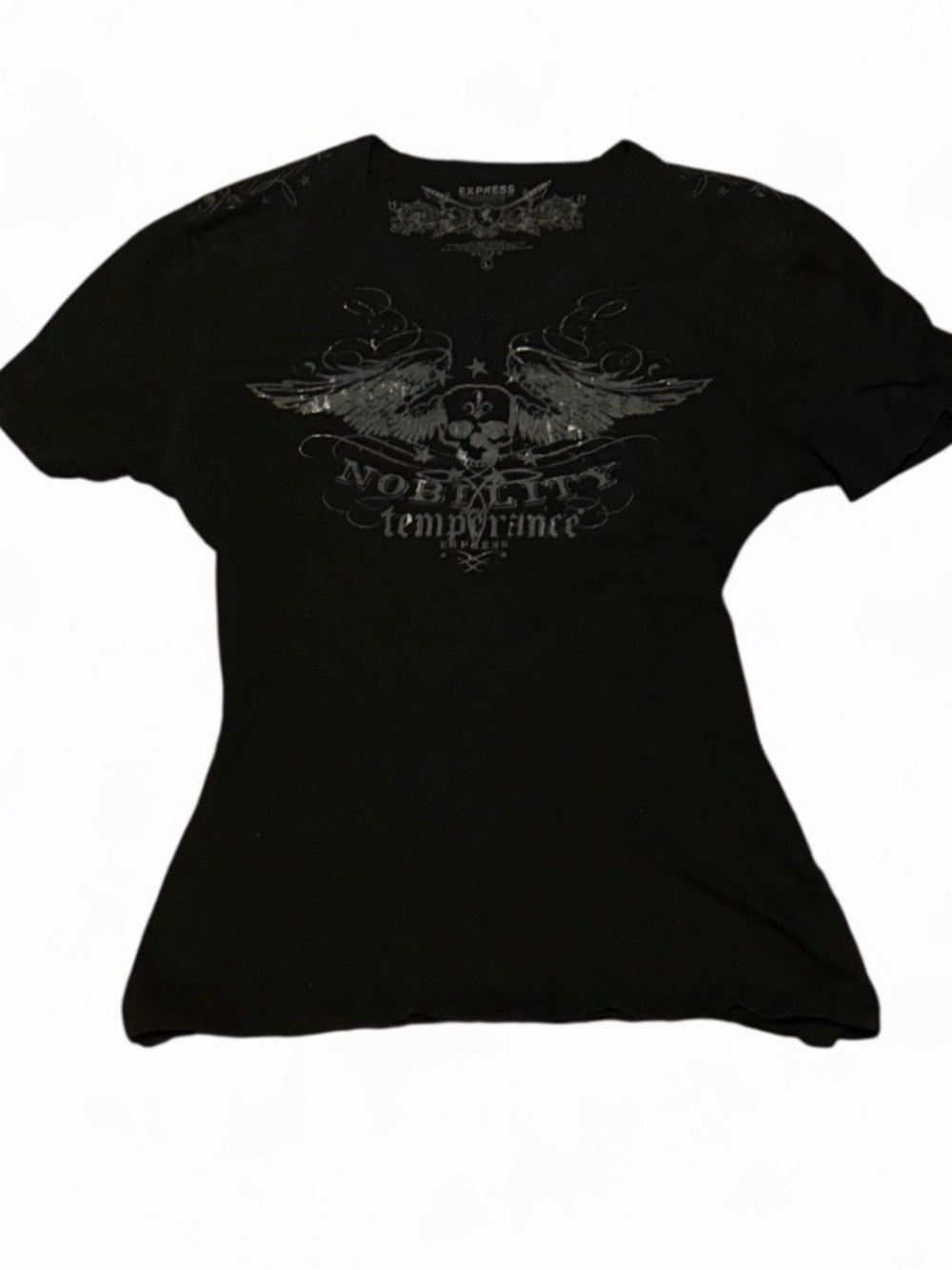 Vintage Express Grungy Winged Skull Graphic Tee